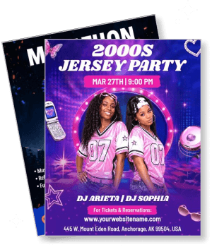 2000s jersey party poster with dj arieta and dj sophia details template