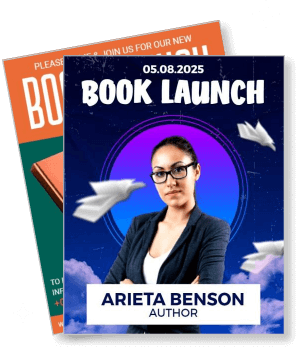 2025 book launch arieta benson author event announcement template