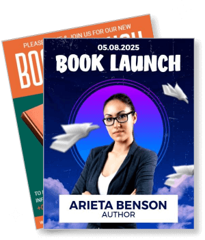 2025 book launch poster arieta benson author event announcement template