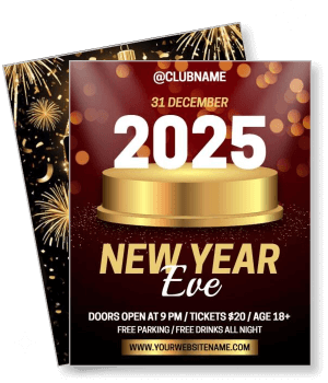 2025 new year eve party invitation flyer gold theme template