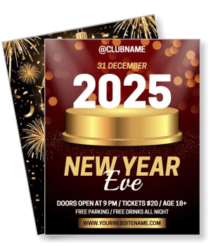 2025 new year eve party invitation gold theme template