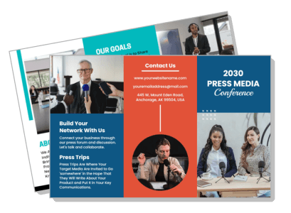 2030 press media conference flyer design with contact information template
