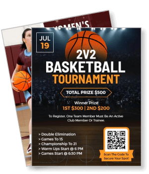 2v2 basketball tournament event with prizes and schedule details template