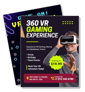 360 vr gaming experience flyer multiplayer action template