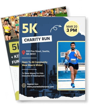 5k charity run poster seattle community event running marathon promotion template