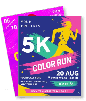 5k color run event flyer template with date location and ticket details