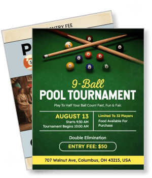 9 ball pool tournament flyer august 13 columbus ohio entry fee template