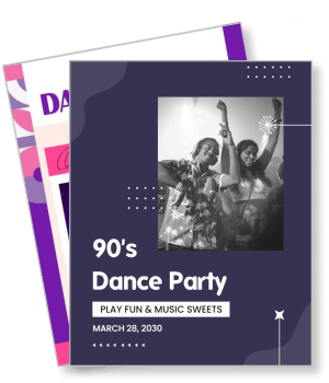 90s dance party retro music event vintage theme celebration template