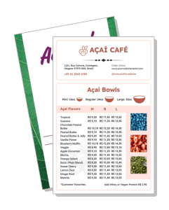 acai cafe menu acai bowls pricing flavors contact details template