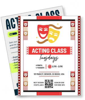 acting class with masks and schedule details for weekly tuesday sessions denver template