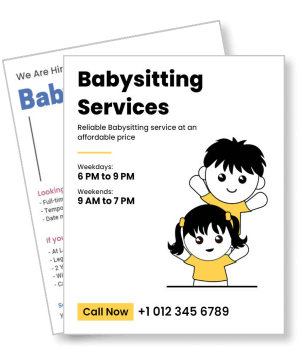 affordable babysitting services flyer weekday weekend hours contact information template