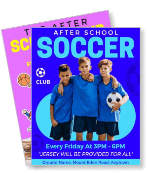 after school soccer club young boys team sports event template