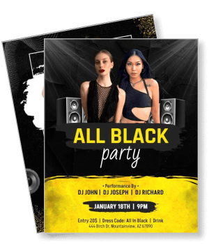 all black party design with dj names and event details template