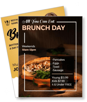 all you can eat brunch day pancakes eggs toast sausage promotion template