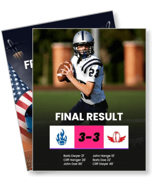 american football final result scoreboard display with player action shot template