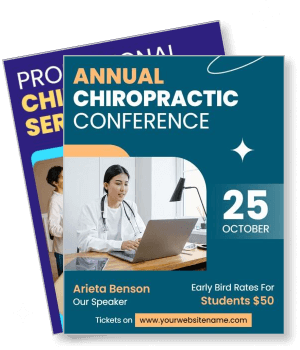 annual chiropractic conference poster with speaker details and ticket info template