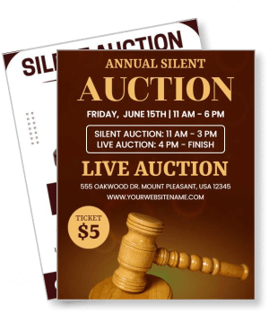 annual silent live auction event with details including date time and location template