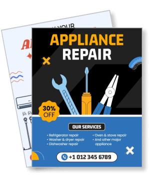 appliance repair service advertisement flyer with tools and contact info template