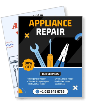 appliance repair service advertisement with tools and contact info template