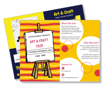 art and craft fair invitation card with easel and event details template
