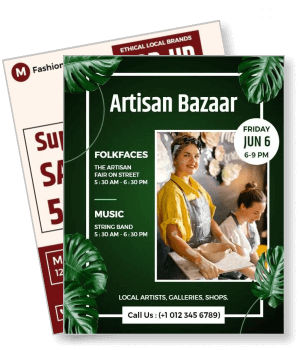 artisan bazaar event poster with artists and band information template