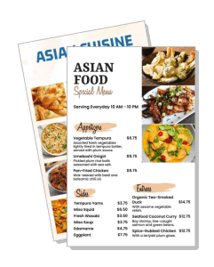asian cuisine menu special offers with dishes and prices template