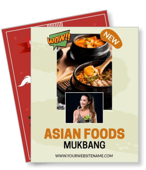 asian foods mukbang promo with woman eating template