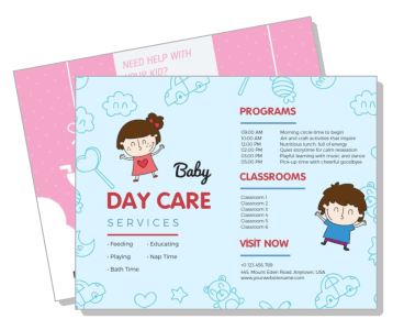 baby day care services flyer design with program details template