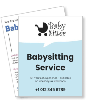 babysitting service advertisement with contact info template