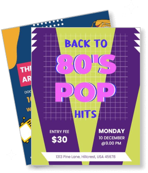 back to 80s pop hits with event details and date template