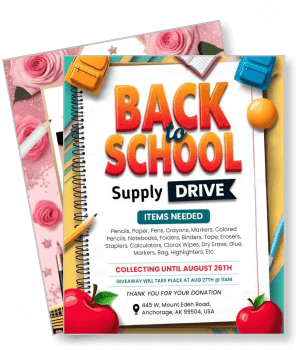 back to school supply drive with items needed list and collection details template