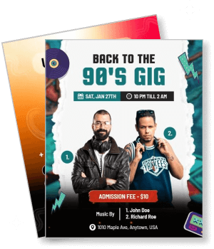back to the 90s gig music event with vintage theme and multiple artists template
