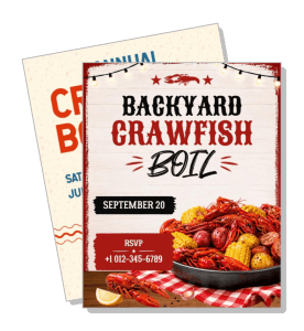 backyard crawfish boil event poster with september 20 date and contact details template