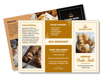 bakery brochure with bake sale details and bread varieties template