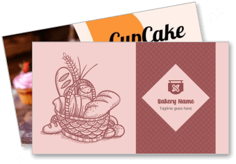 bakery business card design with bread illustration and cupcake template