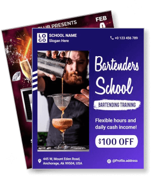 bartenders school training flexible hours cash income discount template