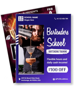 bartenders school training poster flexible hours cash income discount template