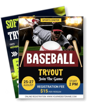 baseball tryout poster registration details sports center event template