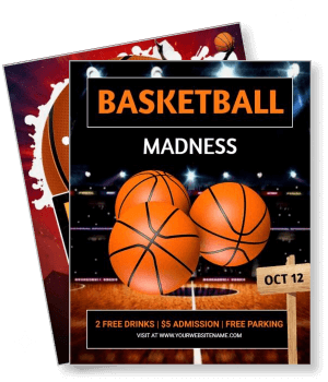 basketball madness event poster with balls and promotional details template