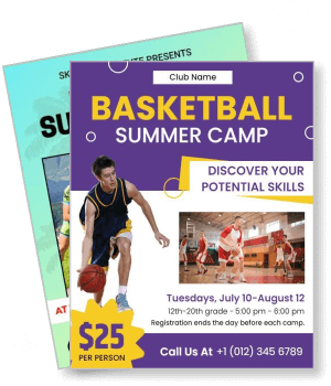 basketball summer camp advertisement purple theme template