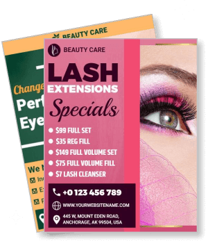 beauty care lash extensions specials with prices and contact info template