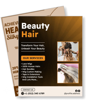 beauty hair services with wig installation and hair bundles template