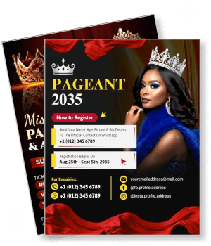 beauty pageant 2035 registration with crowned woman details template