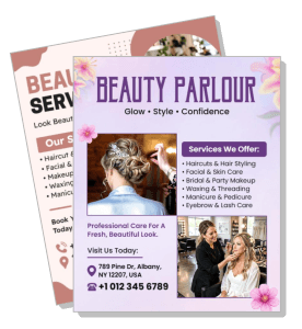 beauty parlour service offerings hair and skincare promotion template