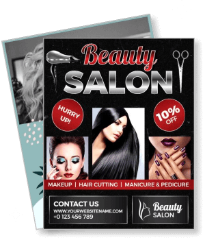 beauty salon promotional with makeup haircut manicure special offer template