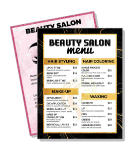 beauty salon service menu price list hair styling makeup waxing template
