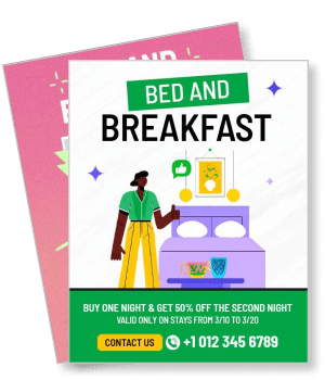 bed and breakfast promotion flyer discount second night offer template