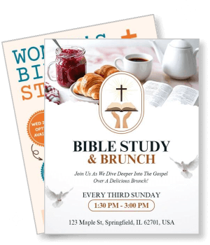 bible study and brunch event with food and bible icon template