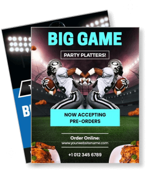 big game party platter ads with football theme and order details template