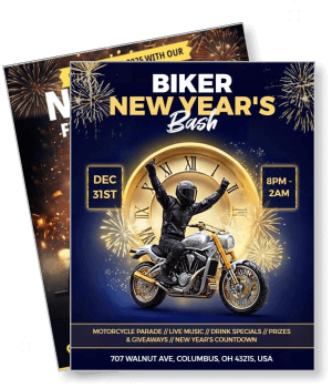 biker new years bash event with fireworks and motorcycle parade details template
